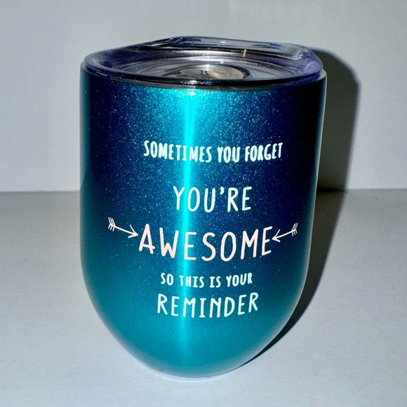 NEW Pacific Turquoise Blue Stainless Steel Tumbler Set, “You’re Awesome” 12 Oz - Picture 2 of 9